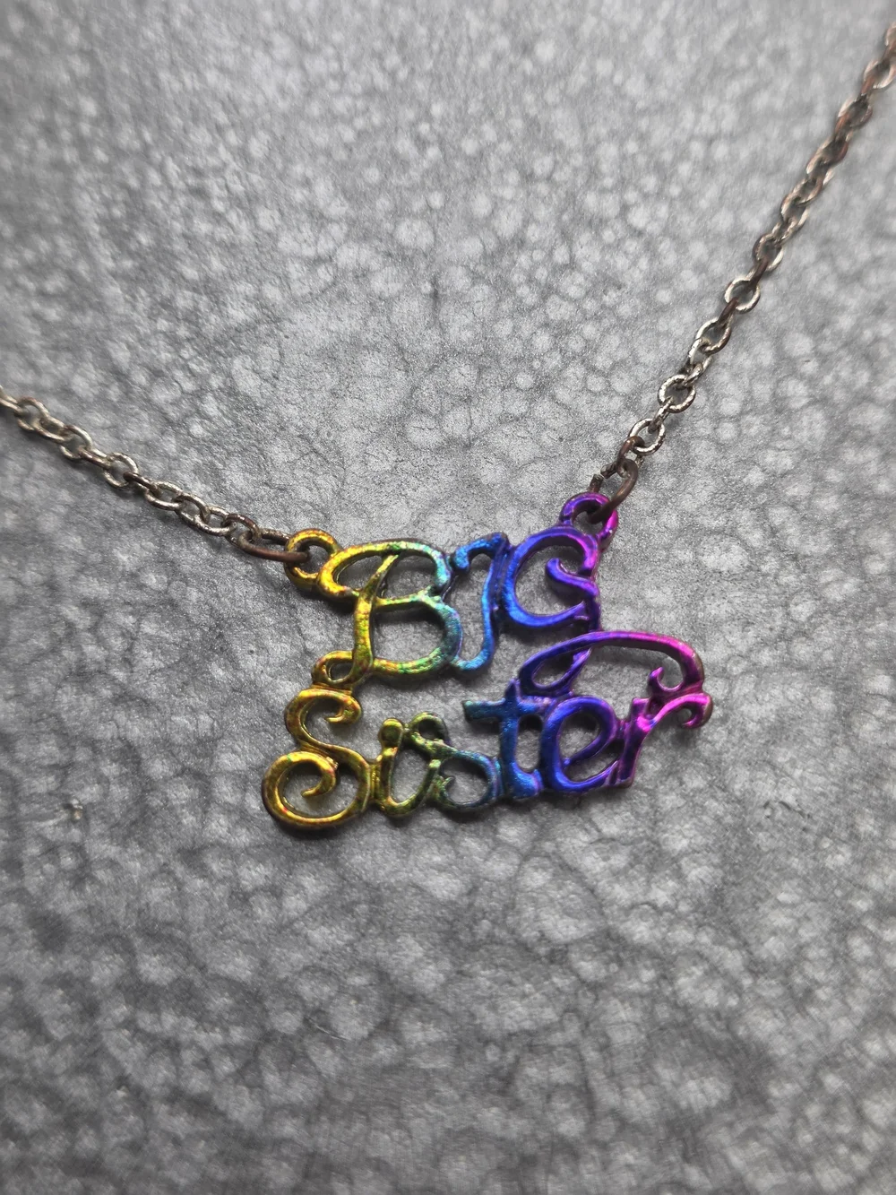 Big Sister Multicolor Script Pendant Necklace